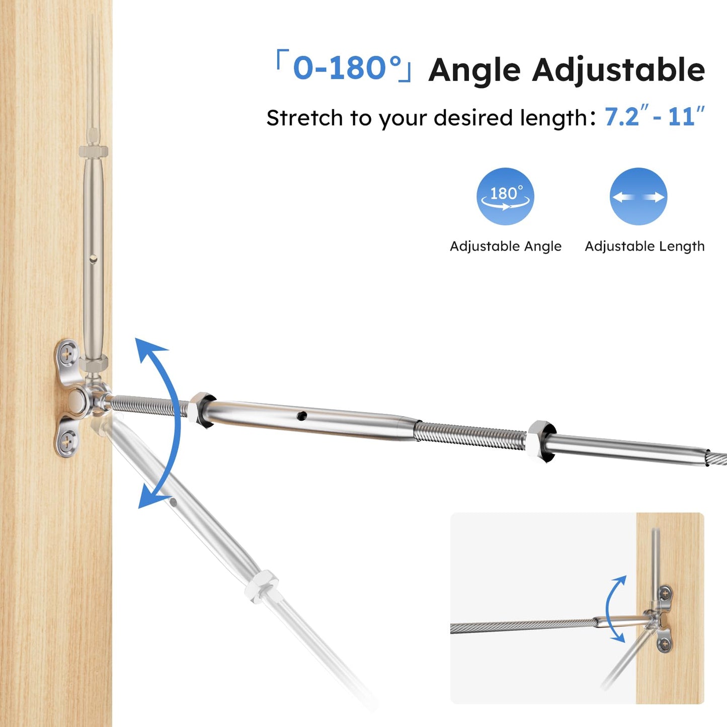KALLSDY 16 Pairs Stainless Steel Cable Railing Kit Fit 5/32" Wire Rope, Angle 180°Adjustable Swage Toggle Turnbuckle Tensioner and End Fitting, T316 Marine-Grade Cable Railing Hardware for Wood Post