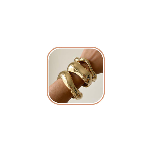 ALEXTINA 3Pcs Vintage Gold Bracelets for Women Wide Chunky 14K Gold Plated Bangle Bracelet Stack Trendy Irregular Open Cuff Bracelets