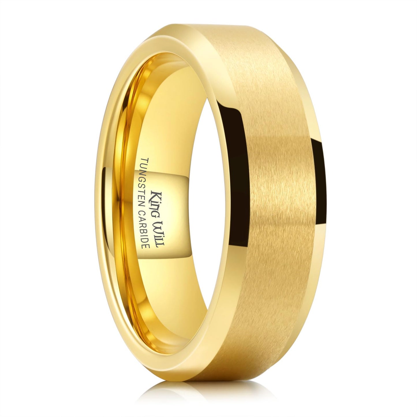 King Will 7mm Basic Tungsten Rings For Men Gold Wedding Band Polished Edge Brushed Matte Promise Ring Comfort Fit (Size 12)