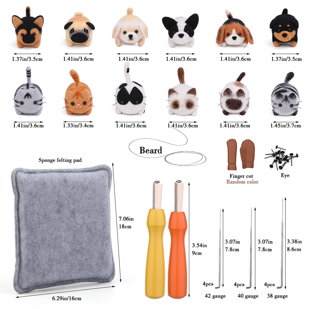 Mayboos Needle Felting Kit, 12 Pieces Doll Making Wool Needle Felting Starter Kit with Instruction, Felting Foam Mat and DIY Needle Felting Supply for DIY Craft Animal Home Decoration