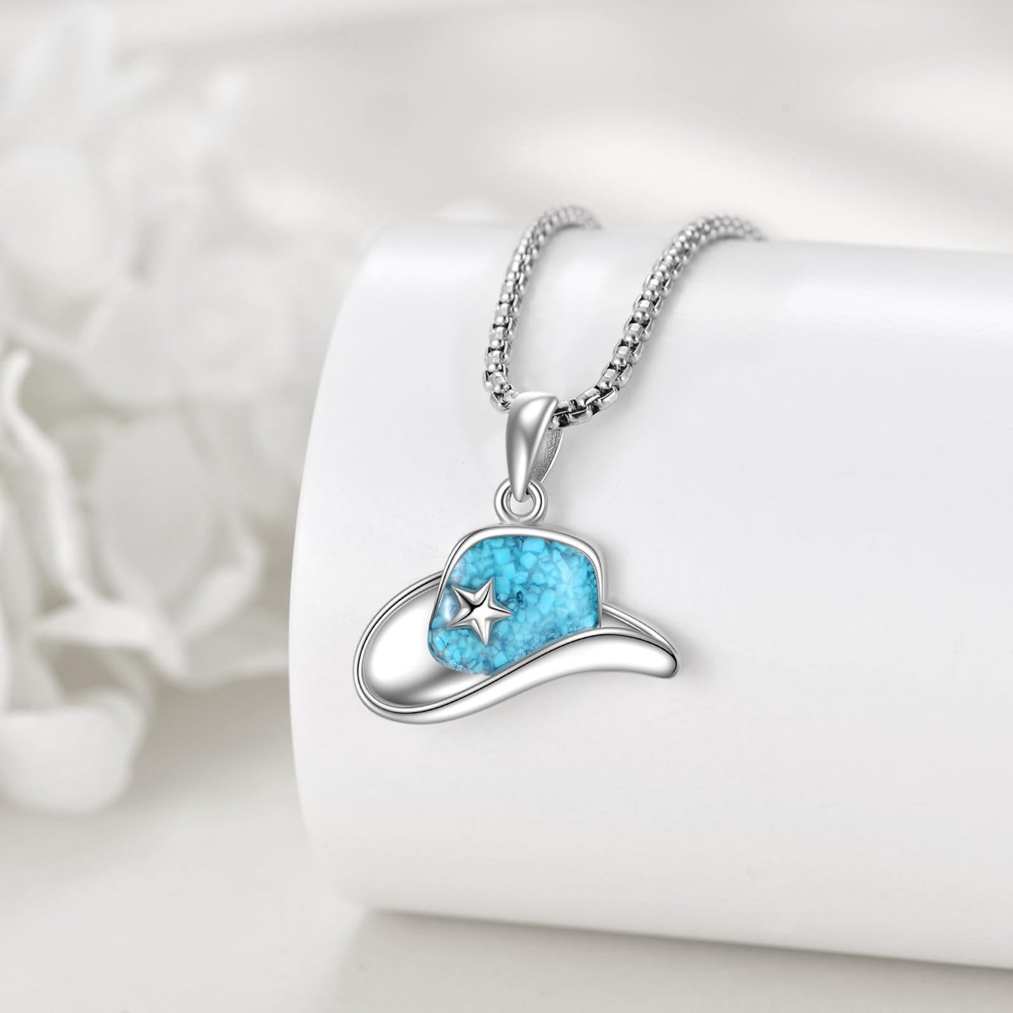 HKPATOP Cow Hat Necklace 925 Sterling Silver Western Turquoise Pendant Necklace Western Jewelry Gift for Women