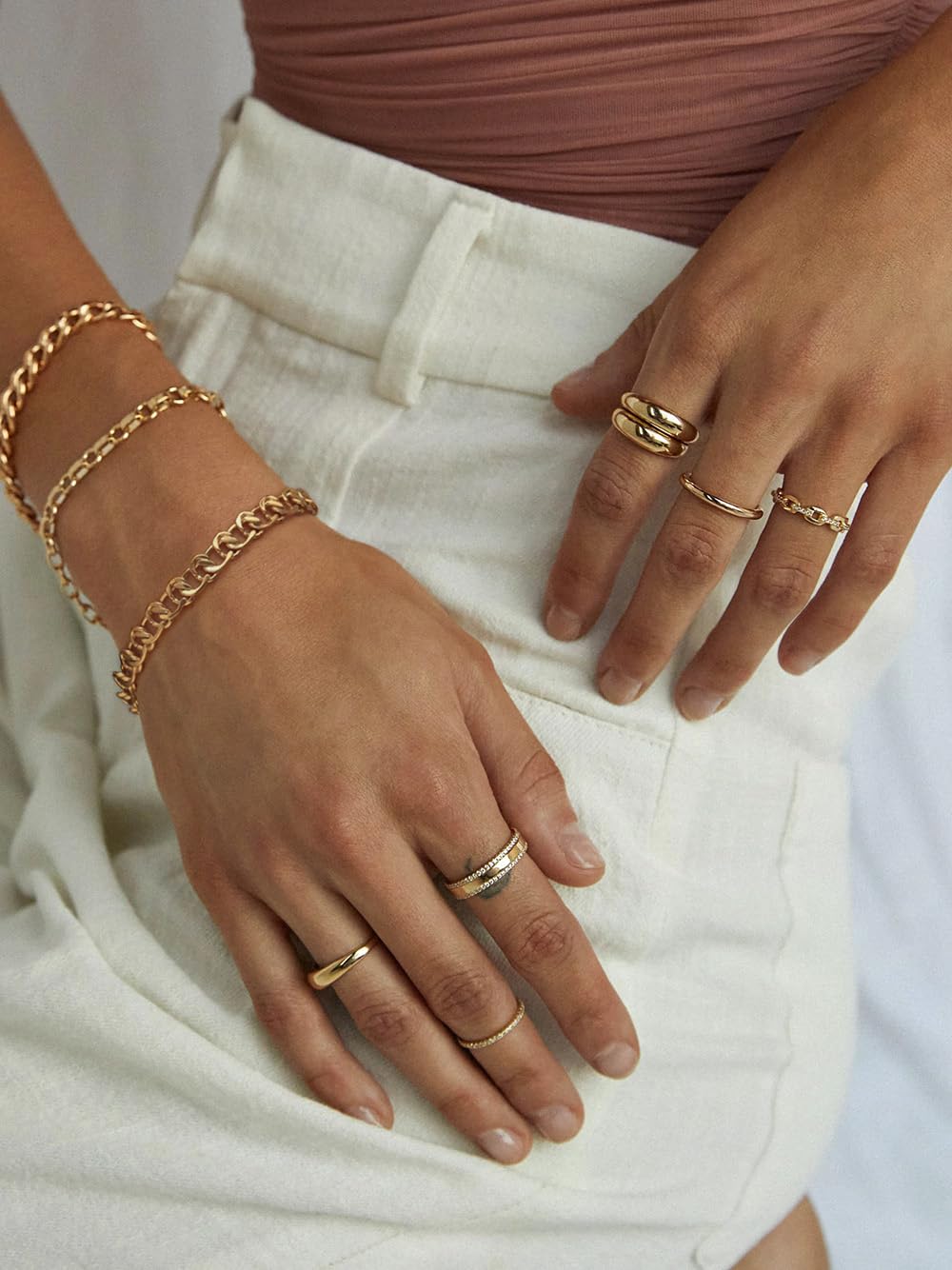 SOFYBJA 18K Gold Plated Link Chain Bracelet Stacked Chunky Toggle Bracelets Fashion Dainty Jewelry for Women