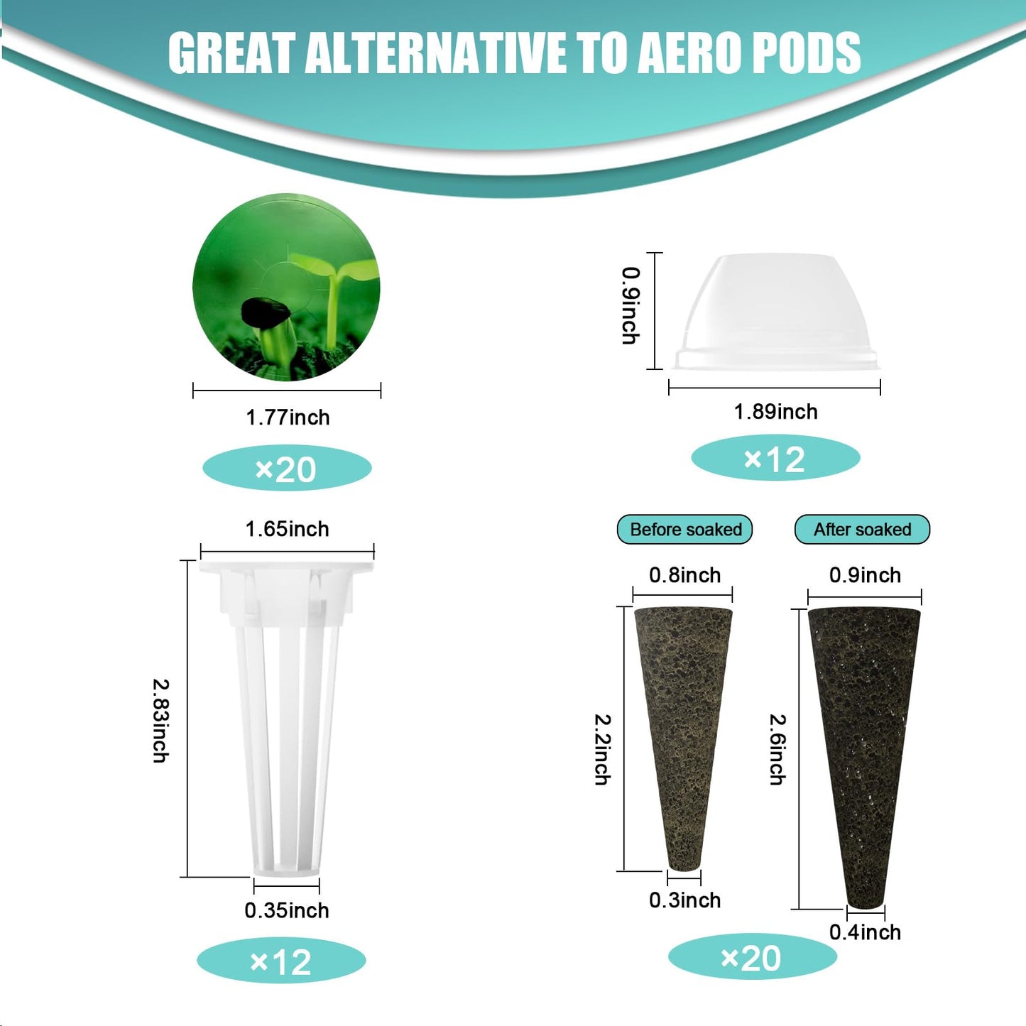 Haligo 64pcs Seed Pod Kit for Aerogarden, Hydroponics Supplies for All Brands Hydroponics Growing System, Grow Anything Kit with 20 Grow Sponges, 20 PVC Labels, 12 Plant Baskets & Domes, 1pc Tweezer