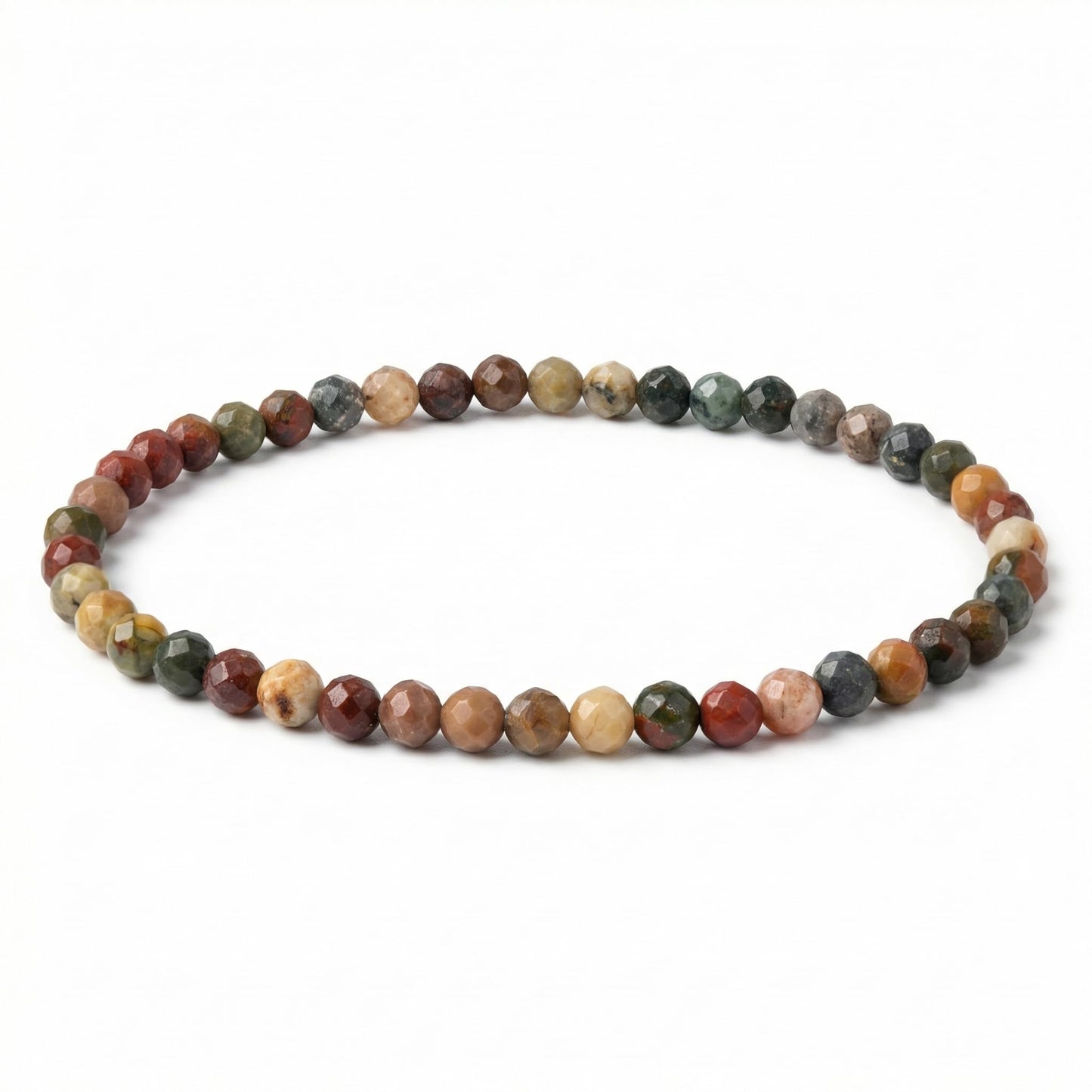 Angelstones Natural Multicolor Picasso Jasper Gemstone Small Beaded Stretch Bracelet, 4mm Faceted Round Beads, Crystal Healing Bracelet for Women