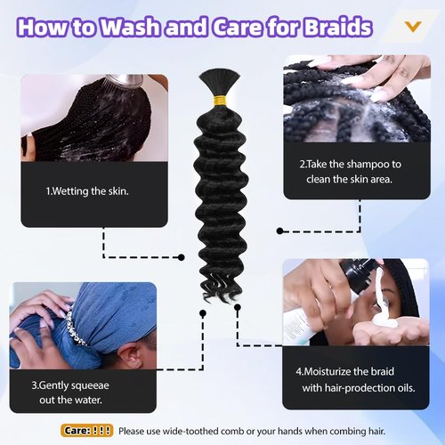 Deep Wave Human Braiding Hair for Boho Braids – 16 Inch 120g 3 Bundles/Pack Chocolate Brown, 100% Unprocessed 12A Brazilian Virgin Hair Bulk, No Weft, Wet & Wavy Curly Knotless Extensions