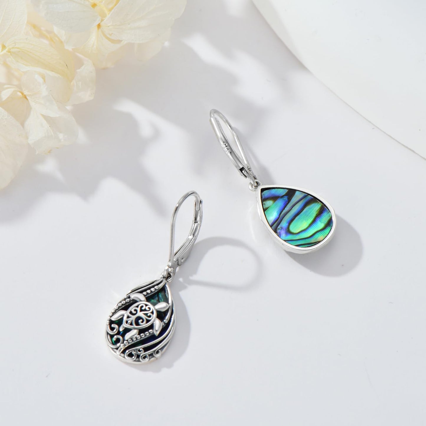 YYmqmq Abalone Turtle Earrings for Women 925 Sterling Silver Tree of Life Dangle Earrings Ocean Jewelry Sea Turtle Gifts for Women Girlfriend Mom