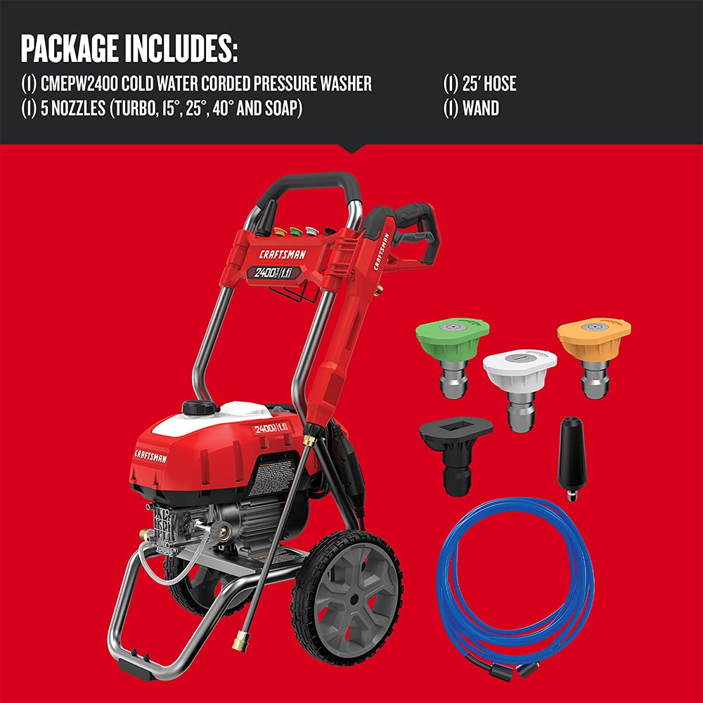 CRAFTSMAN Electric Pressure Washer, Cold Water, 2400-PSI, 1.1-GPM, Corded (CMEPW2400)
