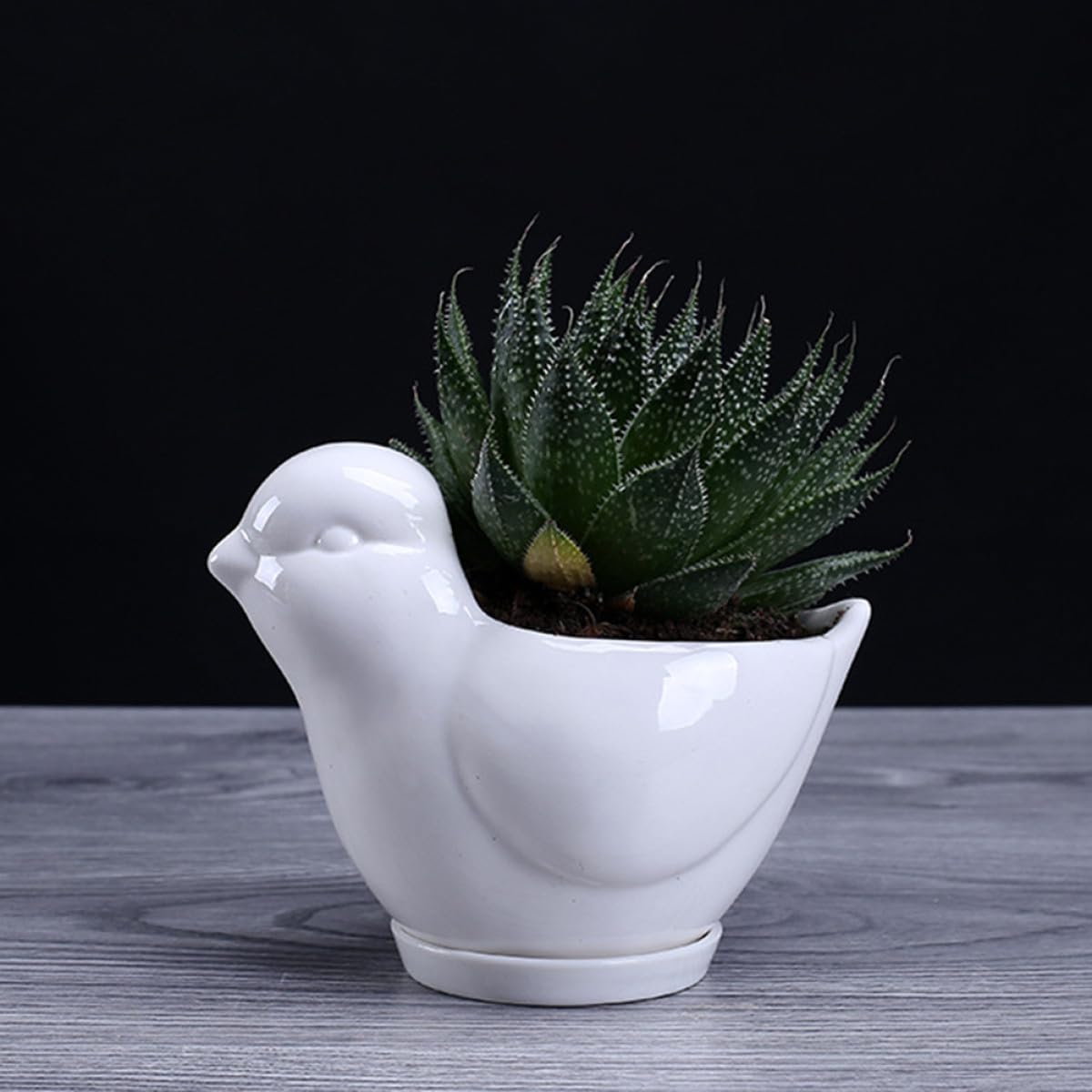 CALLARON Ceramic Bird Shape Flower Pot and Succulent Plant Container Tray, Small White Cartoon Planter for Indoor Desktop Decor