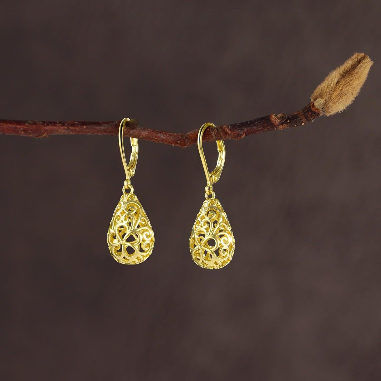 14K Gold Teardrop Dangle Earrings for Women Hypoallergenic Filigree Leverback Drop Earrings Jewelry Gifts