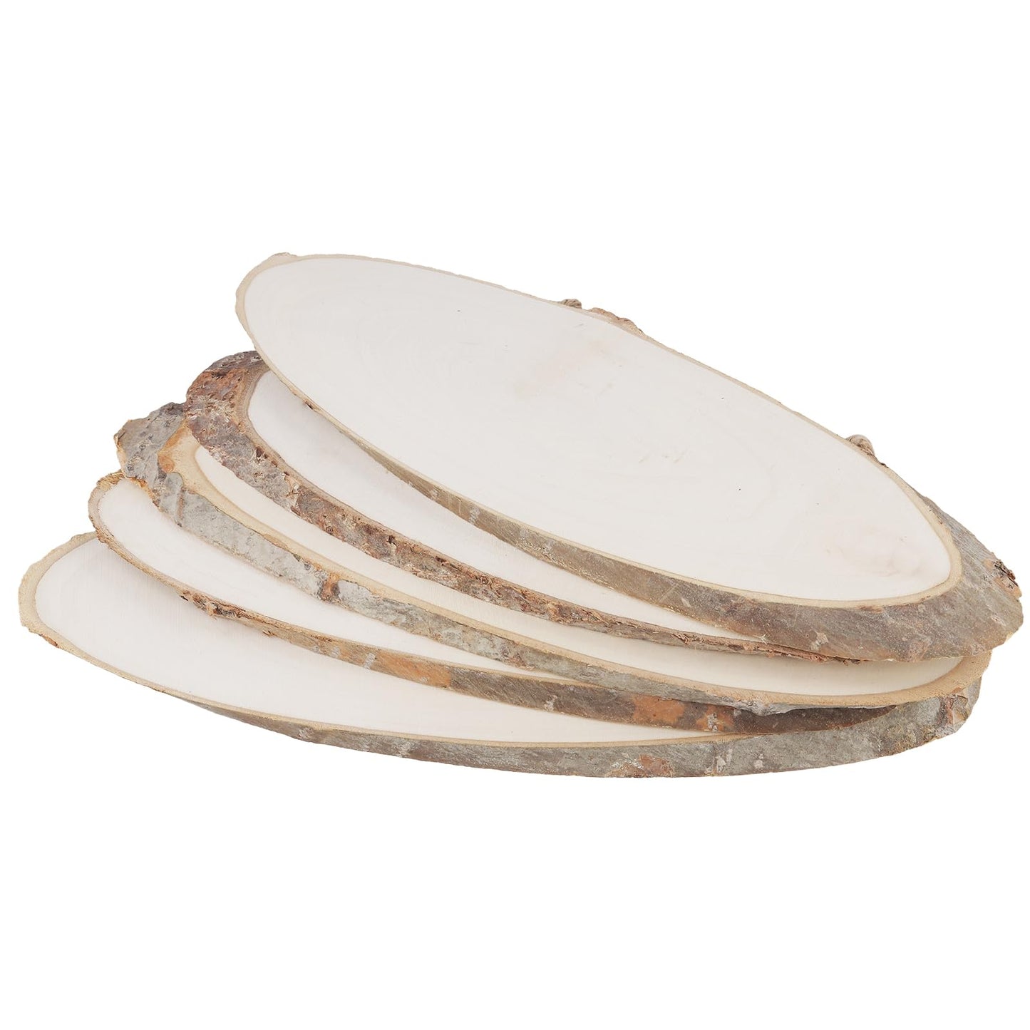 JAPCHET 10 PCS 13.8" L x 4.7" W Oval Wood Slices, Unfinished Wooden Slices with Small Eye Rings and Hanger Ropes, Natural Wood Oval Plaque Signs for Crafts Painting DIY Wedding