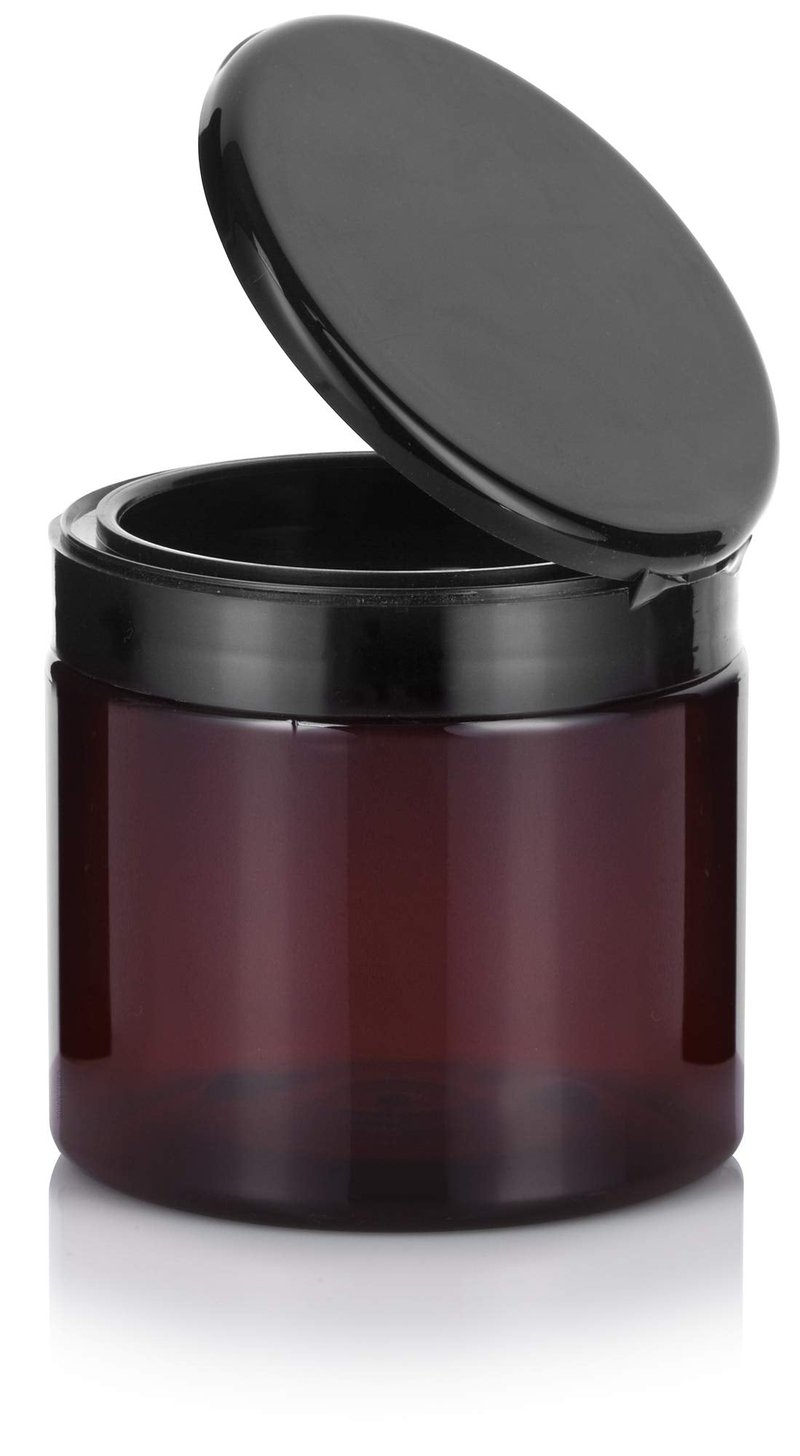 16 oz Amber PET Plastic Refillable Jar with Black Flip Top (6 Pack)