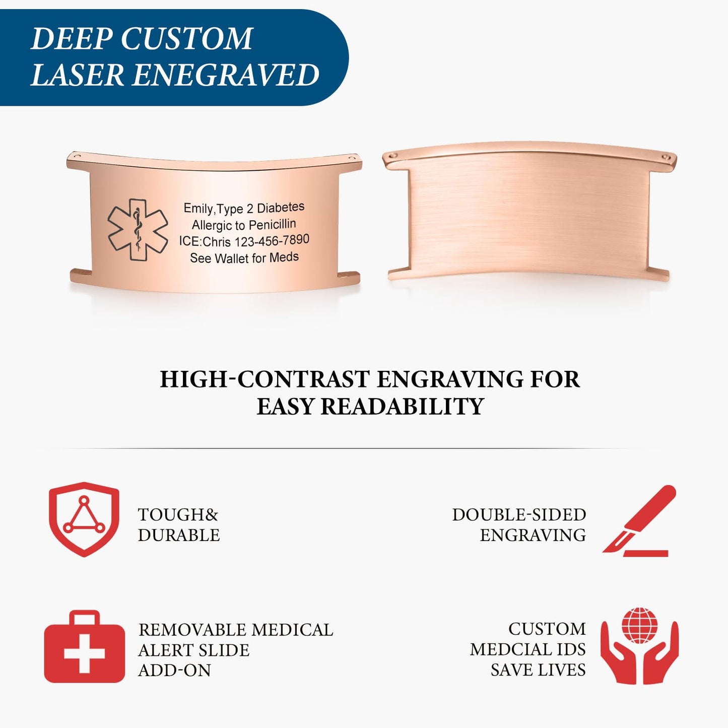 Medical Alert Id Bracelet for Women, No Needle or Bp This Arm Medical Alert Bracelets for Women Men Patients Stainless Steel Emergency Bracelets Wristband,Personalized Mens Life Health Alert Bracelet