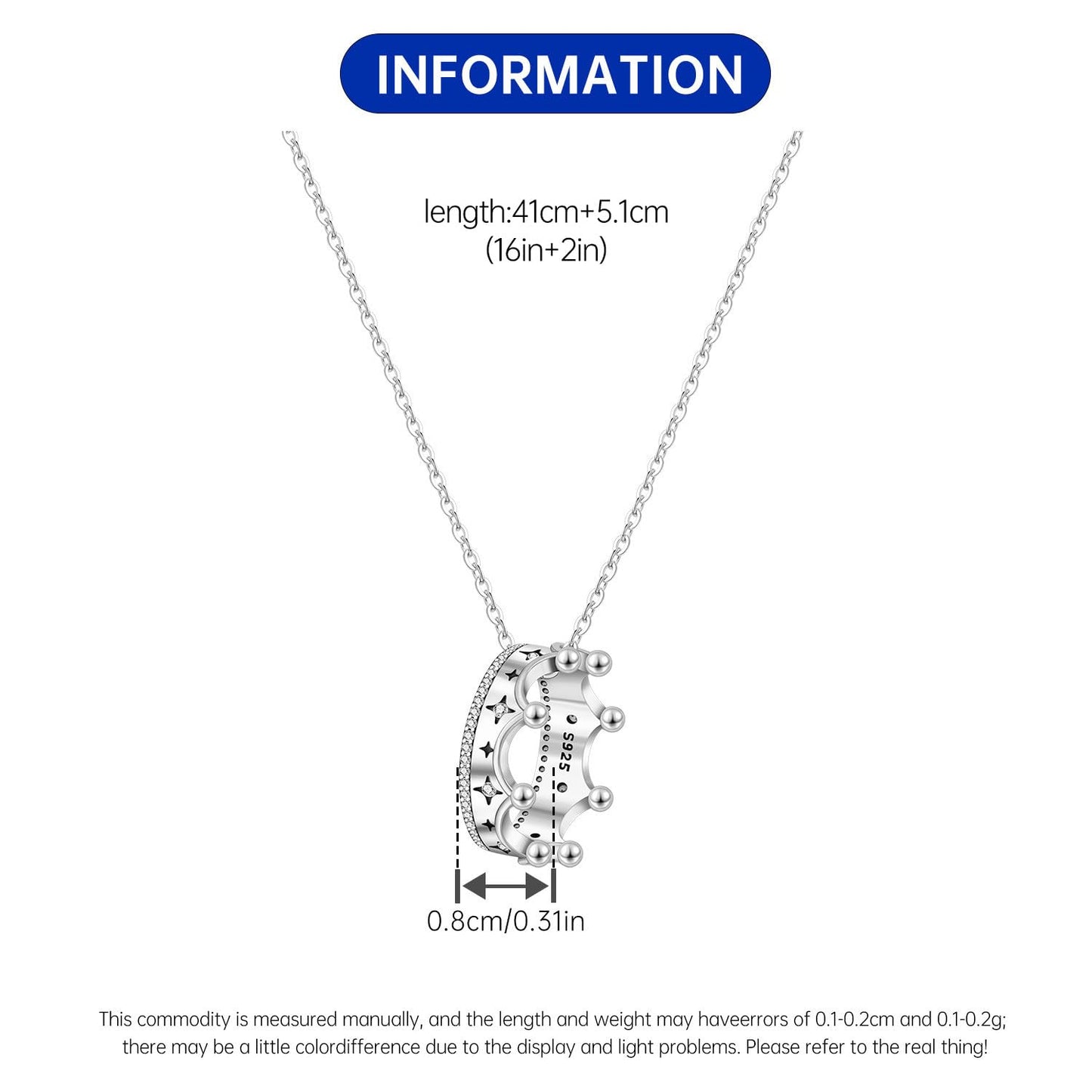 MISEFF 925 Sterling Silver Fashion Pendant Necklace for Women，Fashion Jewelry, 18K Gold Plated， Advanced Retro Series Link Chains ，Basic Multifunctional Accessories Suitable for Multiple Occasions and Daily Wear (Big crown)