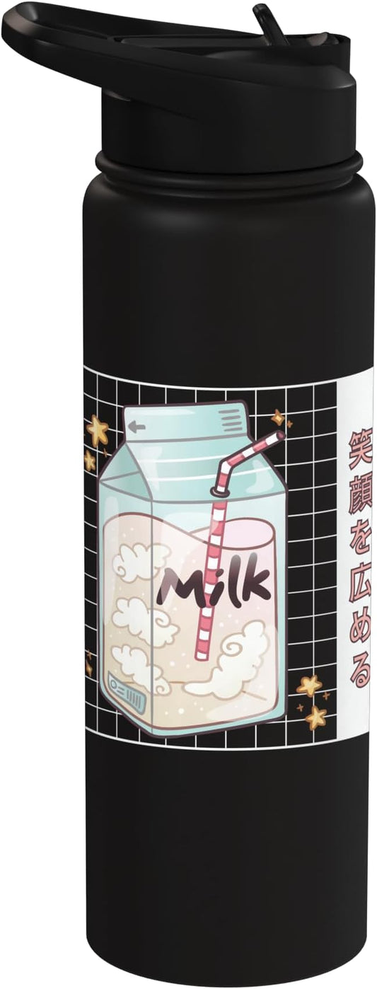 Japanese Milk Carton Soft Drink Aesthetic Vaporwave Stainless Steel Insulated Water Bottle