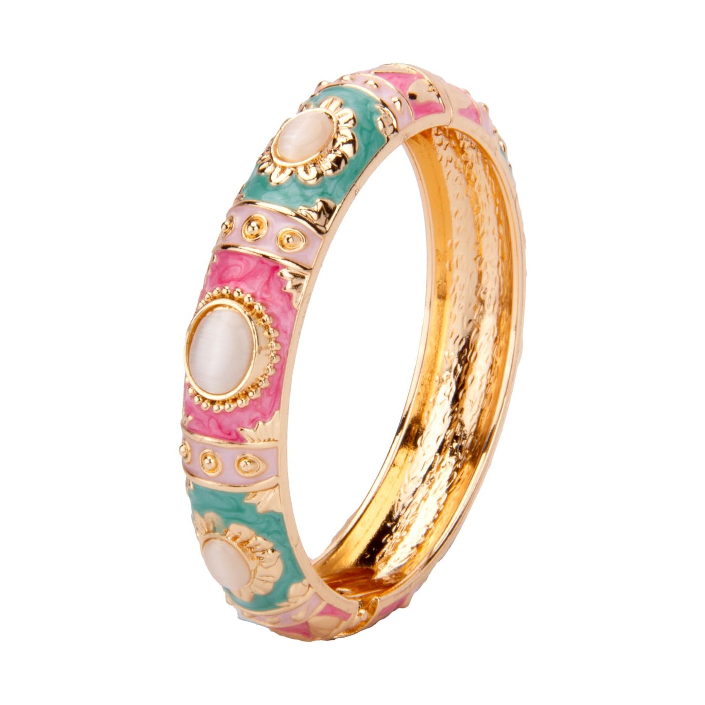 UJOY Enamel Bracelets Pack of 5 Colorful Cloisonne Rose Gold Flower Engraved Bangles for Women Jewelry Gift Pack in a Box 5PCS 7735