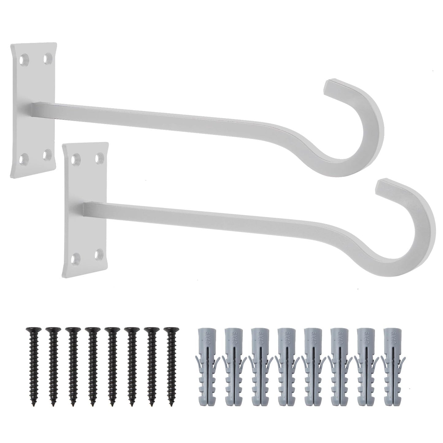 QIEGL 10inch Heavy Duty Plant Hangers Outdoor or Indoor Bird Feeder Hanger Shepherd Hooks 2pcs White Metal Wall Hook for Hanging Plant Bracket, Lantern, Flower Basket, Wind Chimes