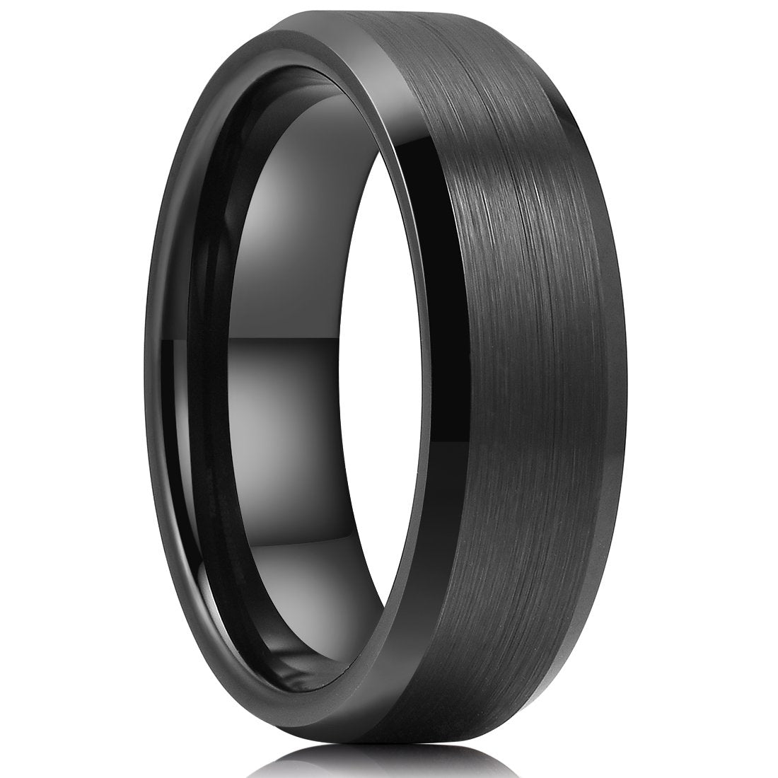 King Will 7mm Men's Black Wedding Ring - Brushed Matte Surface, Beveled Polished Edge, Comfort Fit Size 9.5