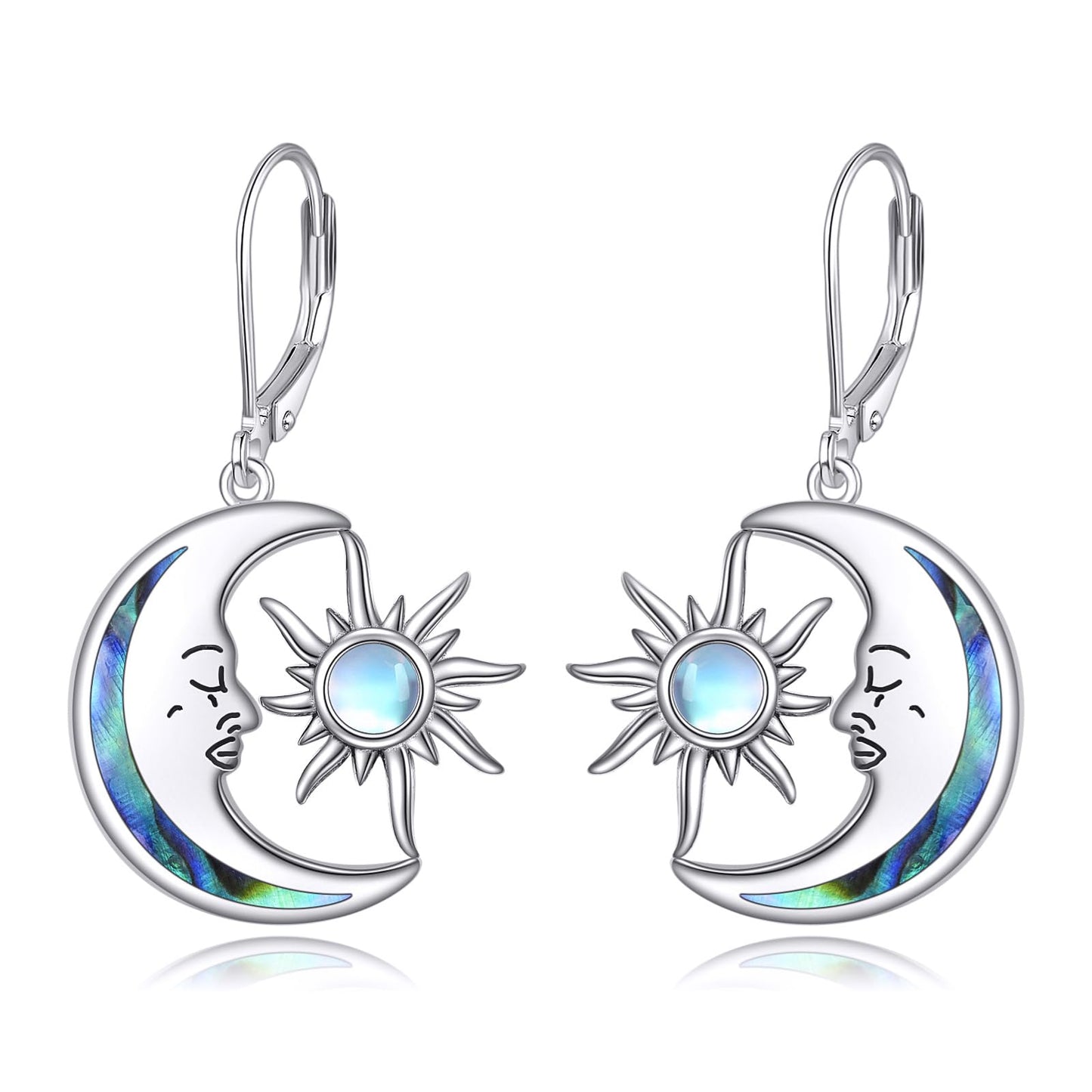 AOBOCO Sun Moon Earrings for Women Sterling Silver Moonstone Shell Earrings Jewelry Mothers Day Birthday Gifts for Mom Friends (Sun Moon Earrings)