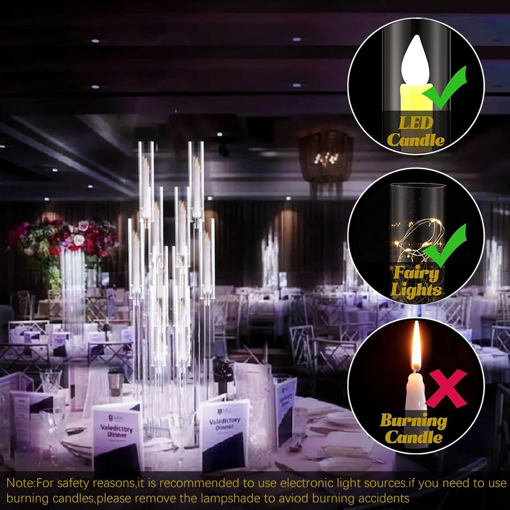 12PCS Acrylic Candle Holder for Party Table Centerpiece,Clear Acrylic Candelabra Centerpiece for Wedding Christmas Baby Shower Event Candles,Fit 0.8" LED Candles"
