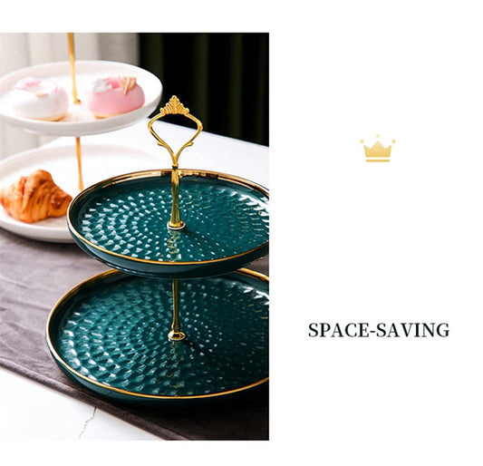 Aebor 3 Tier Round Porcelain Tiered Cupcake Stand, Tiered Serving Stand, Dessert Stand, Serving Tray Platter for Tea Party, Wedding and Birthday (Green)