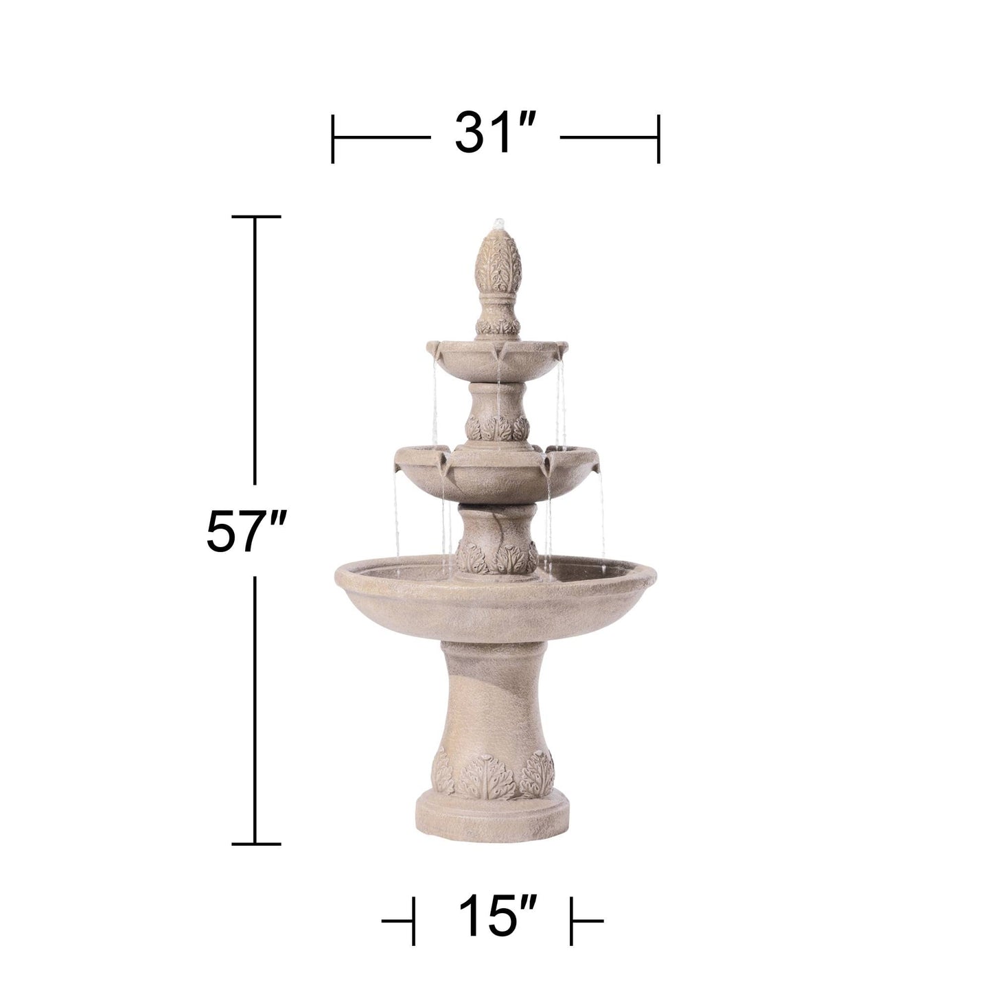 Domanico 57" High Large Italian Indoor Outdoor Decor Sand Stone Floor Fountain Waterfall 3-Tier Standing Basin Cascading Water Feature for Outside Garden Patio Yard Backyard Porch - John Timberland