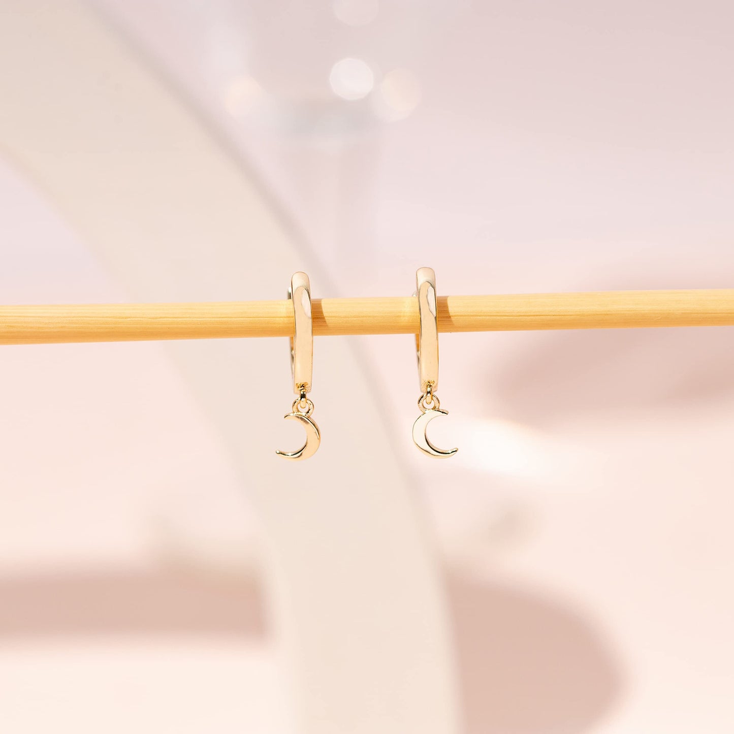 PAVOI 14K Rose Gold Plated 925 Sterling Silver Post Celestial Dangle Huggie Hoop Earrings For Women - Trendy Moon Hoop Earrings - Small Hinged Huggies