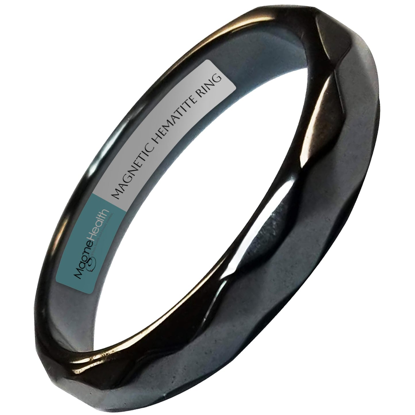 MAGNEHEALTH Hangover Ring, Thin Beveled Magnetic Hematite Band Ring, Hematite Band in Beveled Design for Magnetic Therapy, Acupuncture Ring - Size 9