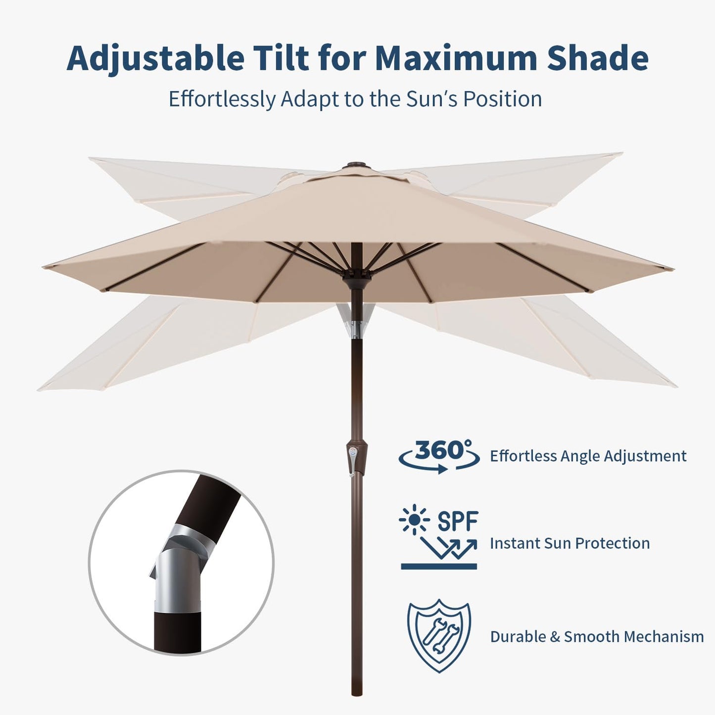 Patio Kingdom 10FT Patio Umbrella Outdoor Market Umbrella with Crank and Tilt, 8 Flexible Fiberglass Ribs, UV-Resistant Waterproof Canopy for Patio, Deck, Garden, Backyard, Beige