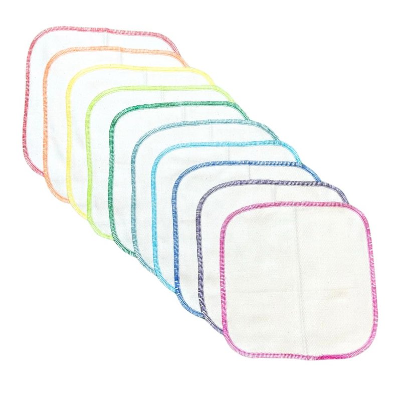 Gina's Soft Cloth Shop 1 Ply Organic Birdseye Washable Baby Wipes 8x8 Inches Set of 20 Rainbow Assortment- Proudly Made in The USA!