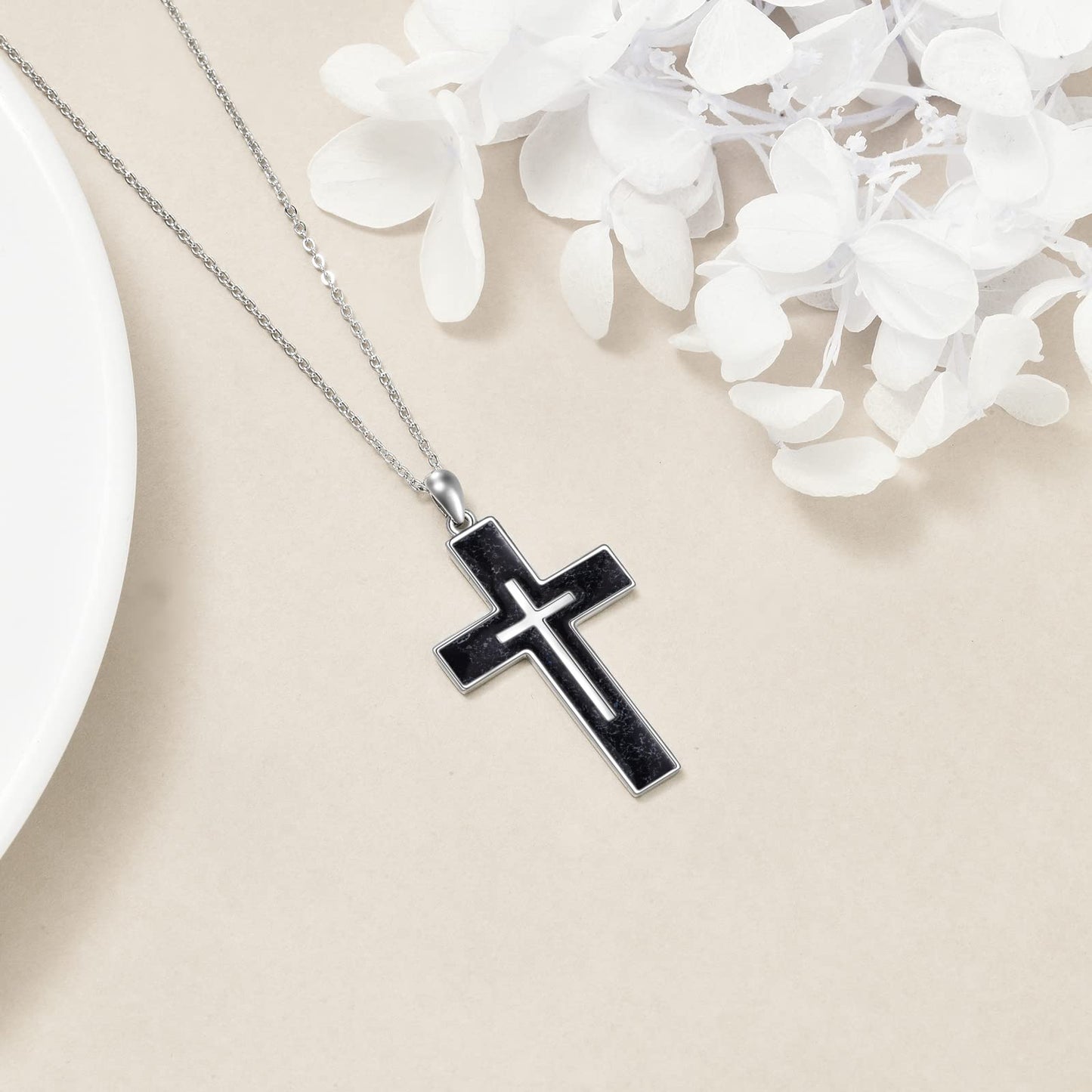 YFN Cross Necklace Sterling Silver Black Tourmaline Cross Pendant Jewelry Gifts for Women Men