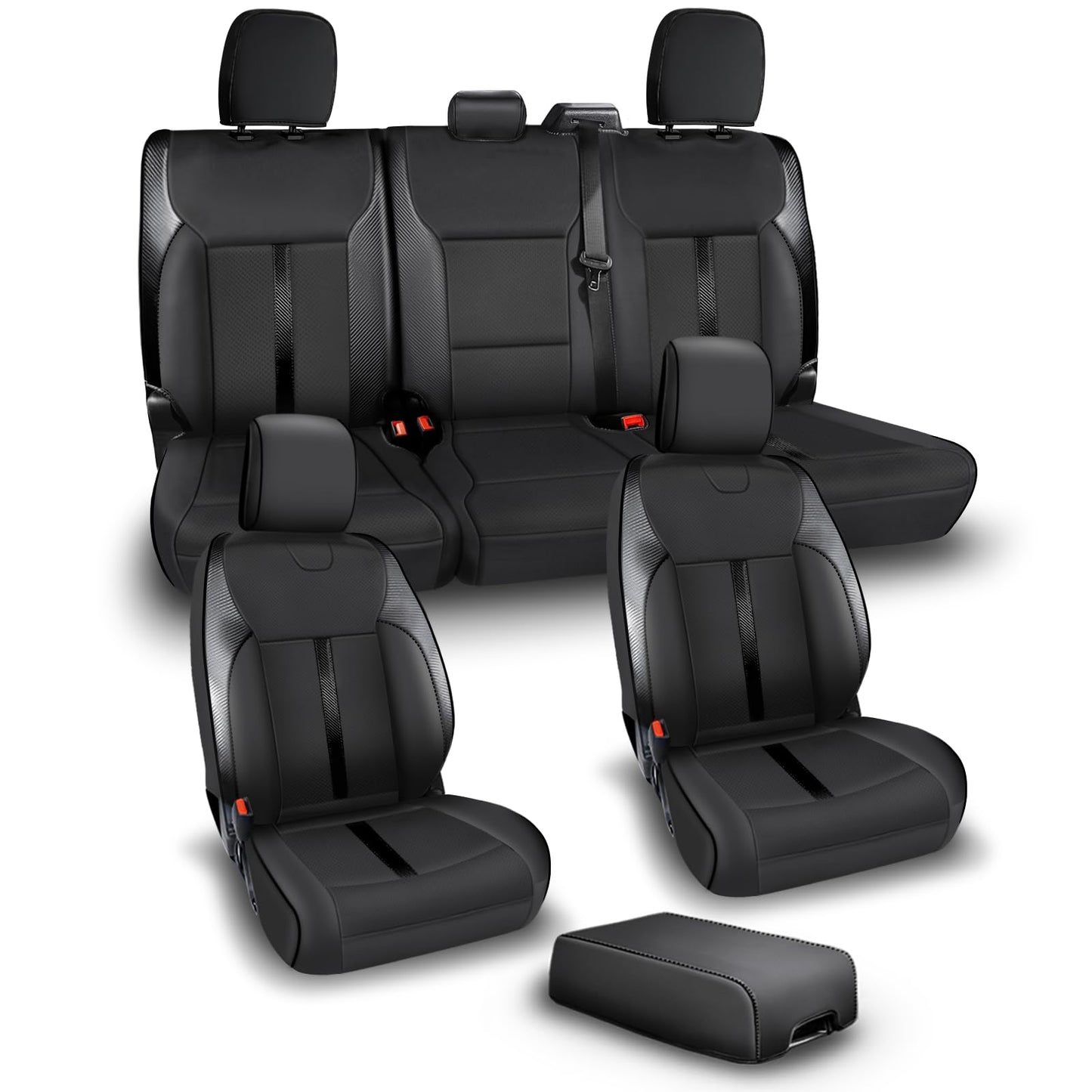 Carlimeki Leather Seat Covers Custom Fit for 2021-2025 F150 XL XLT STX Super Crew Cab - Custom Fit for 2023-2025 F250 F350 F450 XL XLT Crew Cab - Fully Covered, NOT for 40/20/40 Bench Front Seat