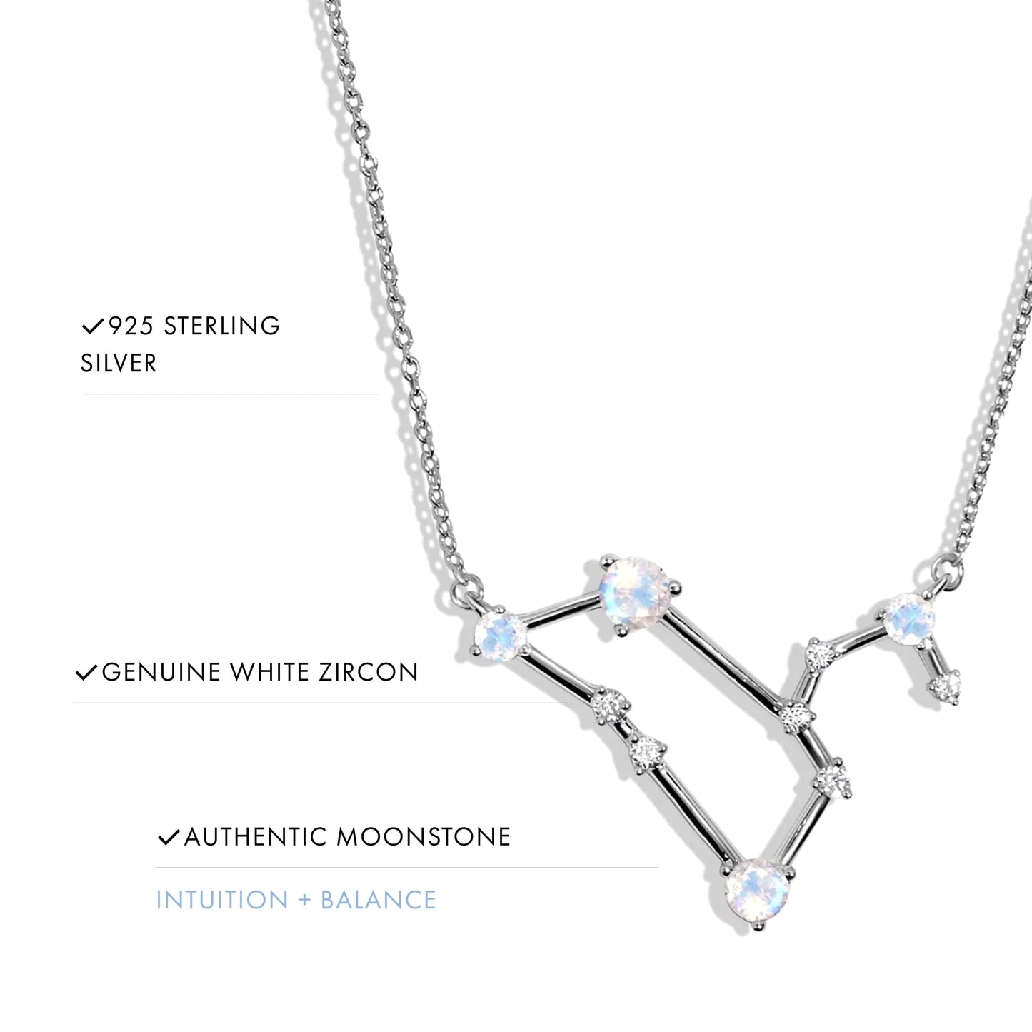 Moon Magic Moonstone Necklace - Leo Zodiac Constellation / 925 Sterling Silver - 18k Rose Gold - Yellow Gold Rainbow Moonstone Necklaces for Women/Authentic Rainbow Crystal Jewelry