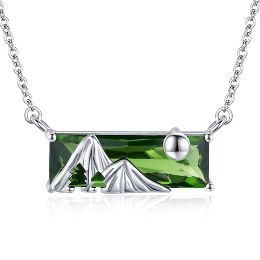 AENEAS Mountain Necklace 925 Sterling Silver Nature Pendant Religious Faith Green Crystal Jewelry Gifts for Her Wife Women
