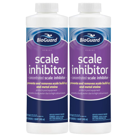 BioGuard Scale Inhibitor, 32 oz, Pack of 2, Concentrated Formula, Prevents and Removes Scale Build-Up and Metal Stains, Protects Pool Equipments