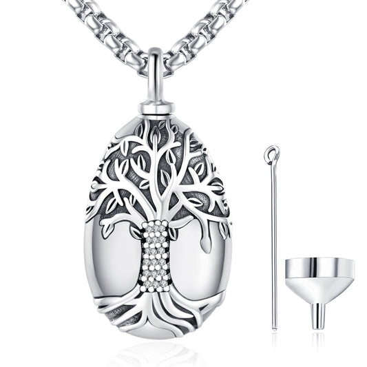 ADMETUS Urn Necklace for Ashes Sterling Silver Tree of Life Urn Pendant Jewelry Teardrop Cremation Jewelry for Ashes for Men Memorial Gifts