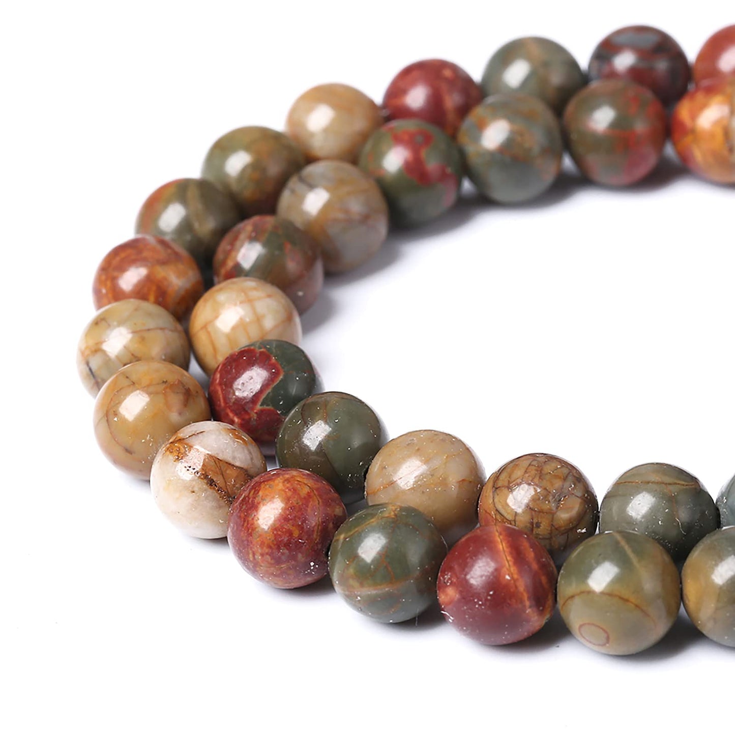 10mm 38pcs Natural Picasso Jasper Beads Healing Power Stones Round Loose Gemstone Beads for Jewelry Making DIY Bracelet Necklace 15"