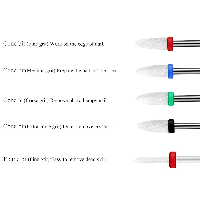 10Pcs Ceramic Nail Drill Bits，3/32 Nail Drill Bits Set for Acrylic Gel Nails Professional Rotary Burrs Electric Manicure Pedicure Nail File Cuticle Remover Crystal Nail Extension