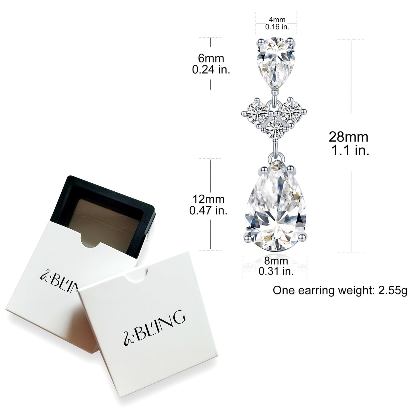 SBLING Cubic Zirconia Teardrop Earrings Wedding Earrings for Brides Bridesmaids, Bridal Dangle Earrings, Teardrop Crystal Drop earrings for Women Jewelry Gifts