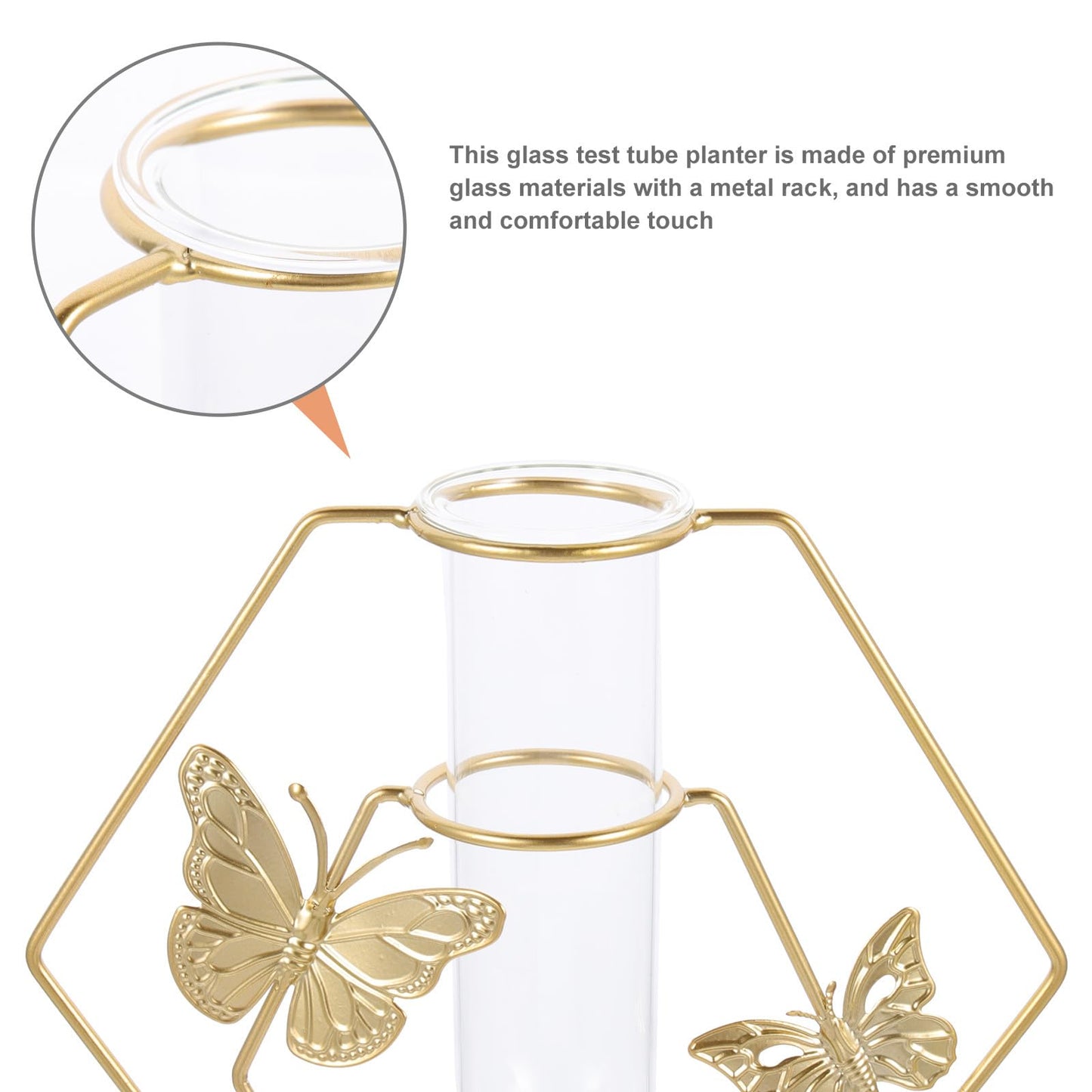 OSALADI Metal Framed Glass Plant Terrarium Vase with Butterfly Pattern, Hexagonal Decorative Flower Holder for Desktop Home Décor and Tabletop Display