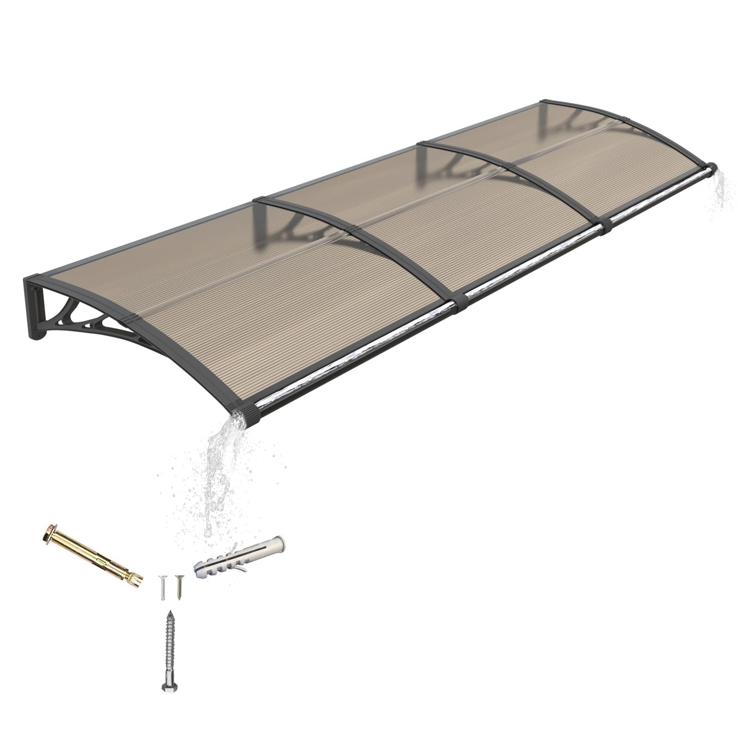 Awning for Door Entrance with Drainage Sink,32x120 Inch Awnings for Doors,Window Canopy Exterior with Plastic Steel Bracket,Polycarbonate Cover,UV,Rain,Snow Protection for House,Porch,Patio,Deck