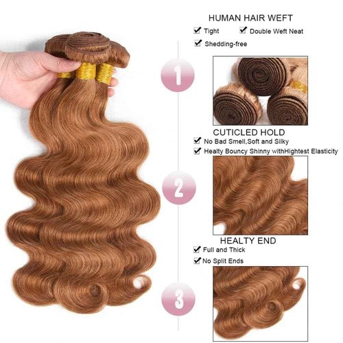 Habiliana Bundles Human Hair 24 26 28 Inch Body Wave 30 Light Brown Human Hair Bundles 11A Unprocessed Brazilian Virgin Quick Weave Hair Extensions for Black Women