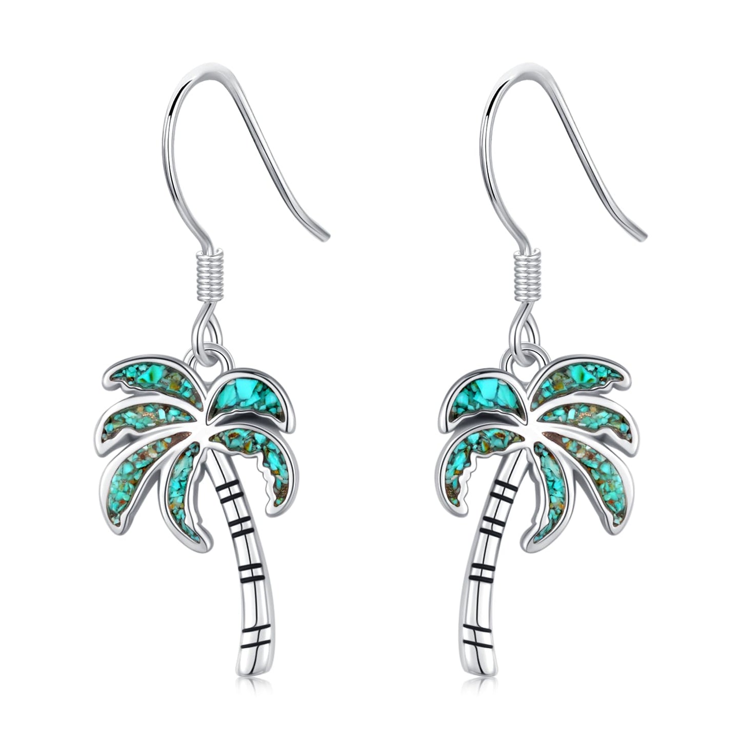 YYmqmq Palm Tree Earrings 925 Sterling Silver Hawaiian Turquoise Tropical Dangle Drop Earrings Beach Themed Ocean Jewelry Gifts for Women Girlfriend Mom
