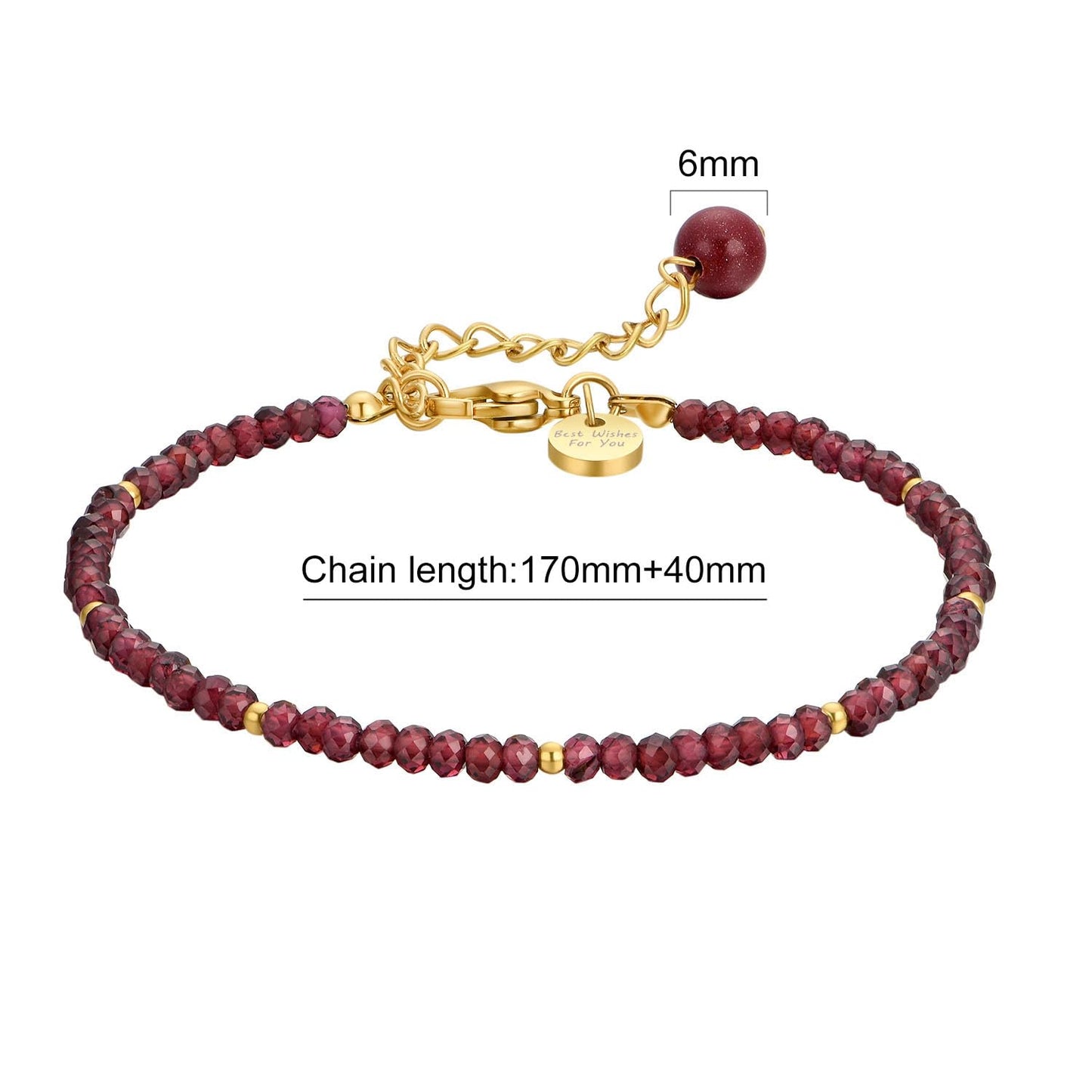 vissen Violet Garnet Cinnabar Beaded Bracelet for Women Gold Plated Adjustable Red Stone Bracelet Garnet Vintage Jewellery