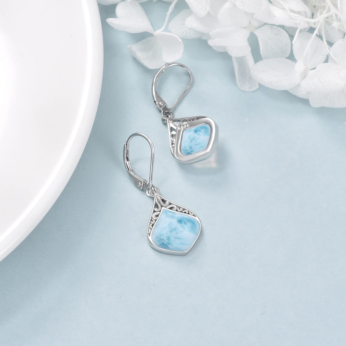 Larimar Jewelry Earrings Sterling Silver Filigree Irish Celtic Teardrop Natural Gemstone Drop Earrings Jewelry Gifts For Women
