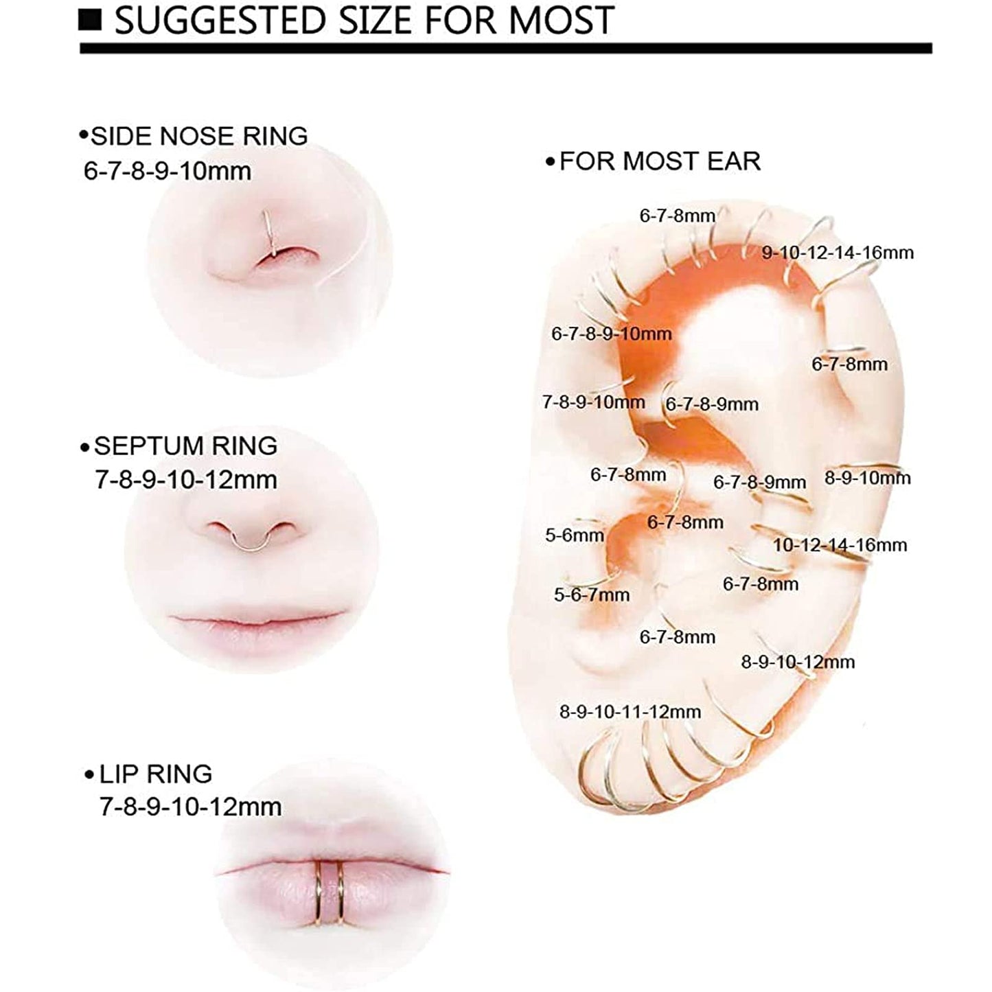 BOGKU 6pcs G23 Titanium Septum Rings 16G Diameter 6mm/8mm/10mm Hinged Nose Ring Hoops for Women Men Cartilage Hoop Earrings Body Piercing Rings Rainbow Lip Rings