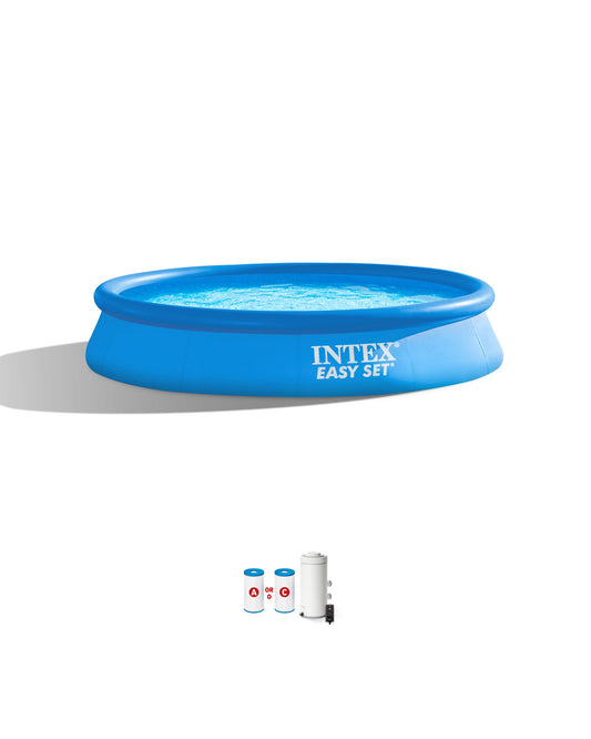 Intex Easy Set 12 ft x 30in Above Ground Pool Set, Round Inflatable Swimming Pool with 530 GPH Cartridge Filter Pump and Type A Cartridge