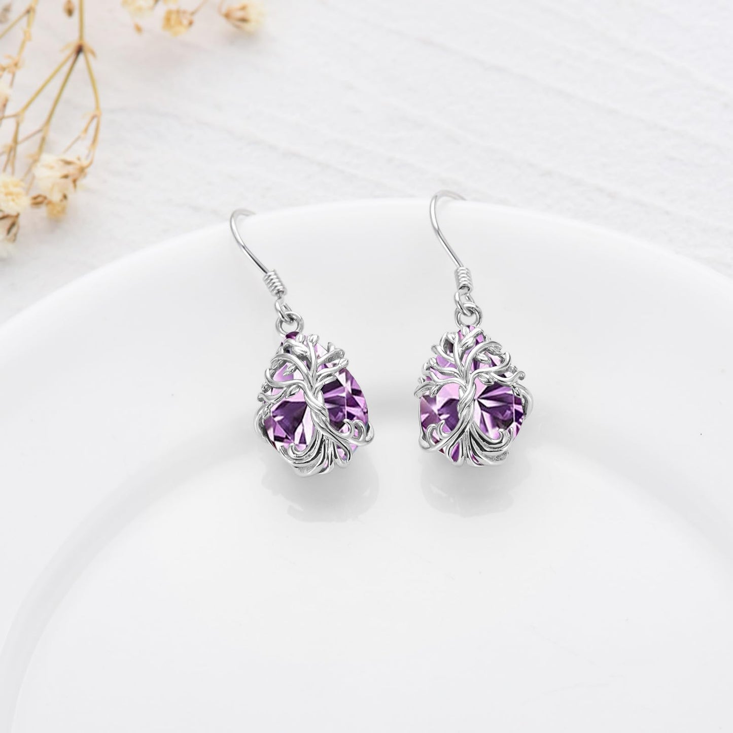 TOUPOP Alexandrite Tree of Life Earrings Sterling Silver Teardrop June Birthstone Earrings Family Tree Alexandrite Jewelry Birthday Mothers Day Gifts for Women Mom Her