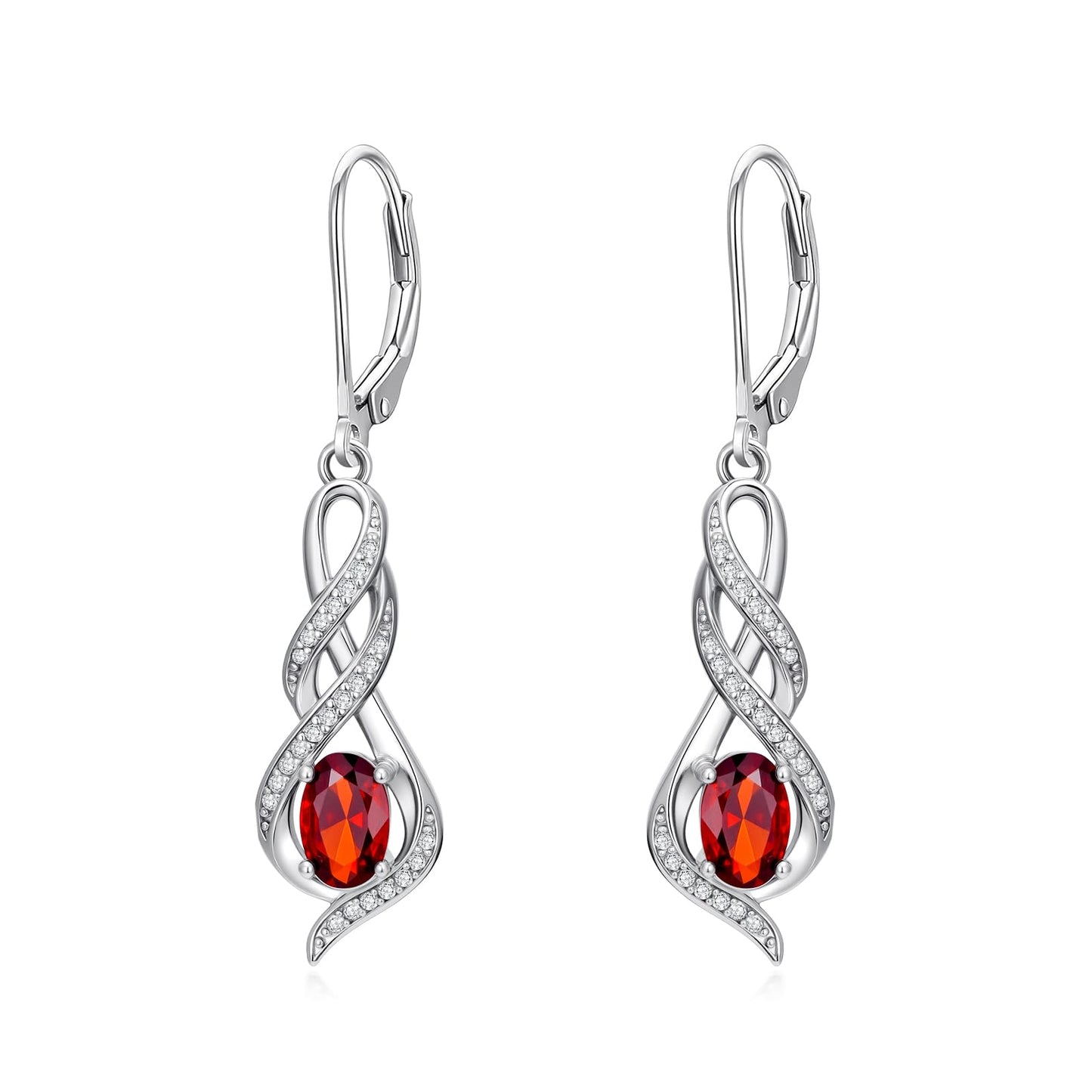 POIUY Ruby July Birthstone Infinity Leverback Dangle Earrings Hypoallergenic Drop Earrings Love Jewelry Anniversary Christmas Wedding Gift for Mom Wife Sister Daughter Girlfriend