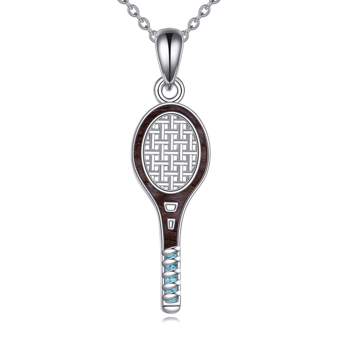 YFN Wooden Tennis Racket Necklace S925 Sterling Silver Tennis Player Jewelry Gifts for Women Sports Lovers (Silver-Wooden Tennis Necklace)