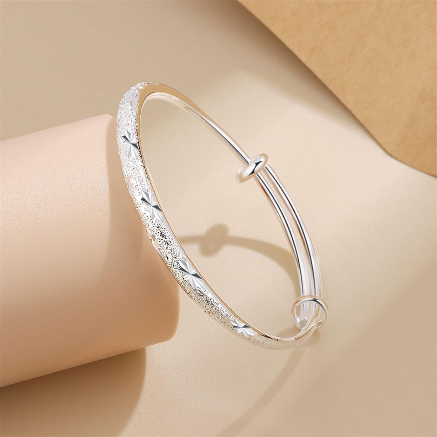LJCFSDL Bangle Bracelet for Women, 925 Sterling Silver Cuff Bracelet Women's Fashion Simple Adjustable Elegant Jewelry for Mom Valentine Wife Mother Day Gift